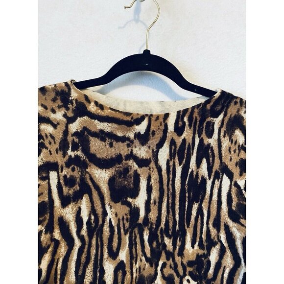 Talbots Sweater Womens Large Brown Animal Print Merino Wool Lightweight Boho - Picture 2 of 6